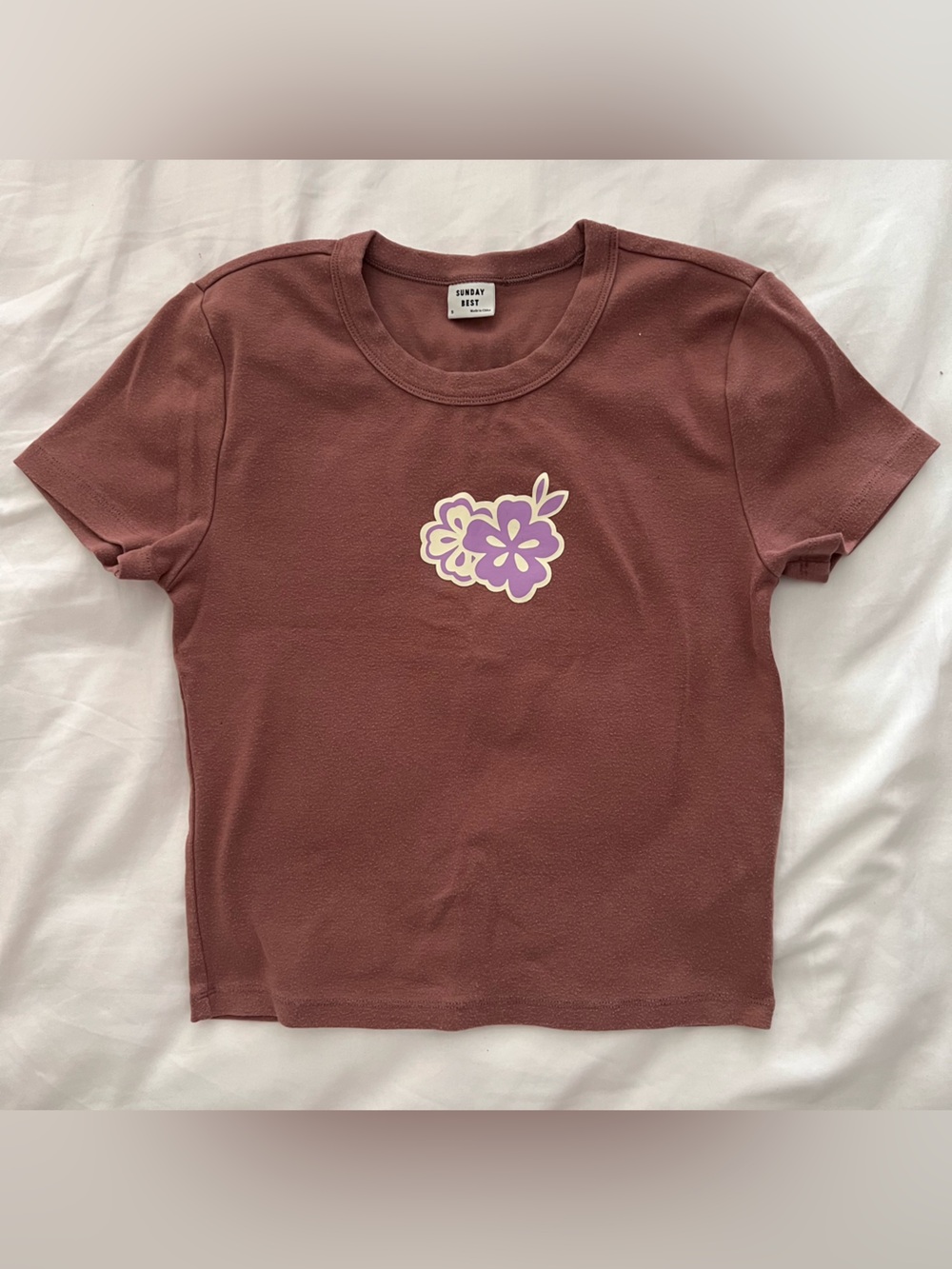 Aritzia Sunday Best Mauve Floral Print Short Sleeve Tee